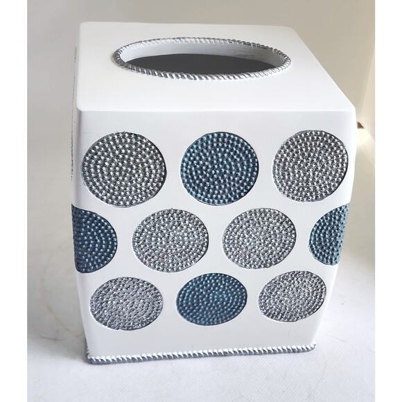 TISSUE HOLDER-AVANTI LINENS-Light Cream-Circles-Gray & Silver-Reflective Silver - Picture 6 of 10